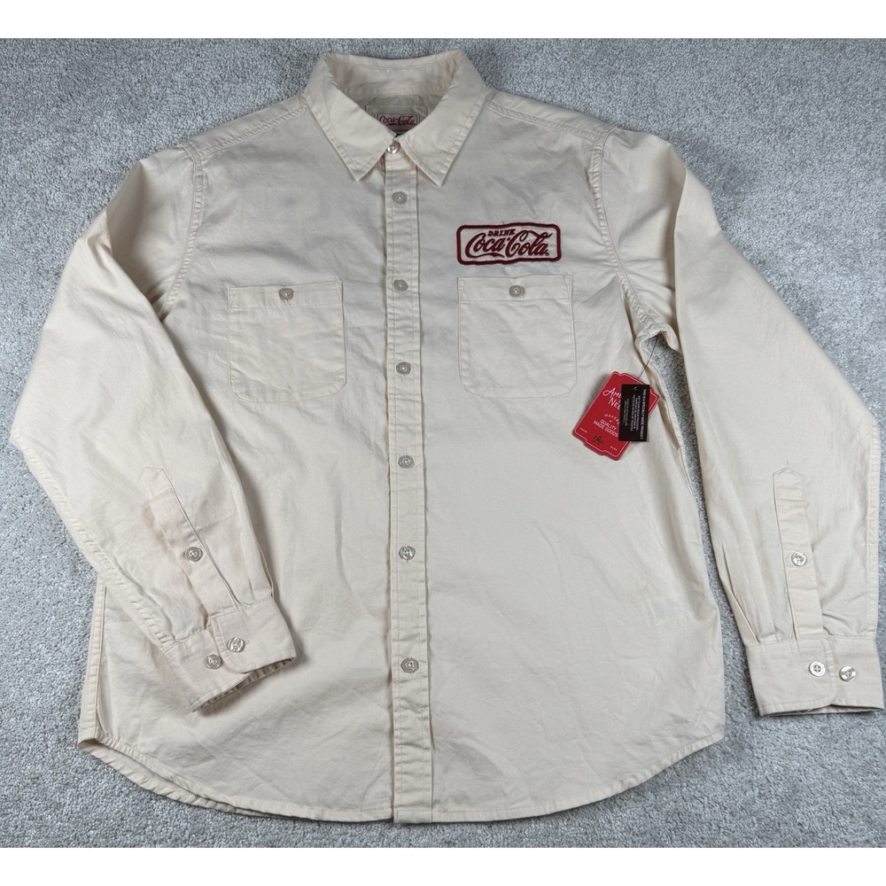 Coca Cola American Needle Shirt Coke Long Sleeve Collared L Creme Embroidered - Picture 2 of 16